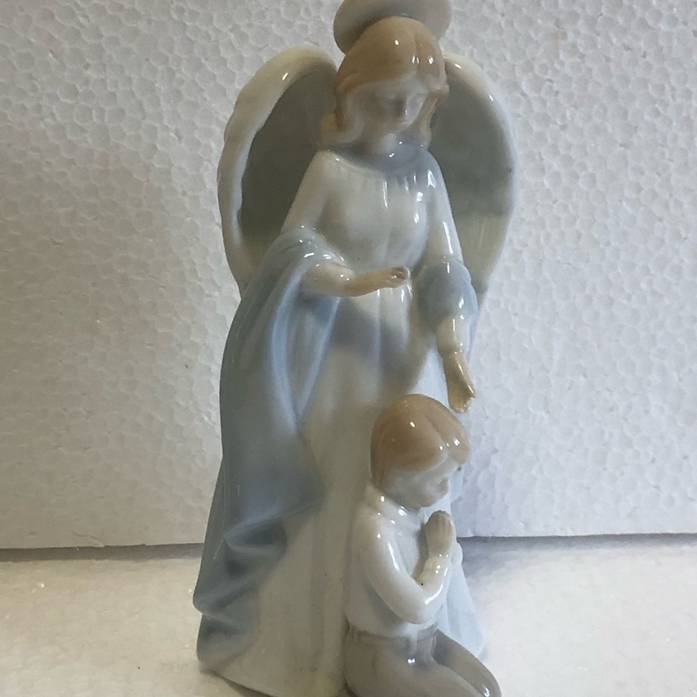 Guardian Japan Porcelain Angel And A Boy Child Figurine